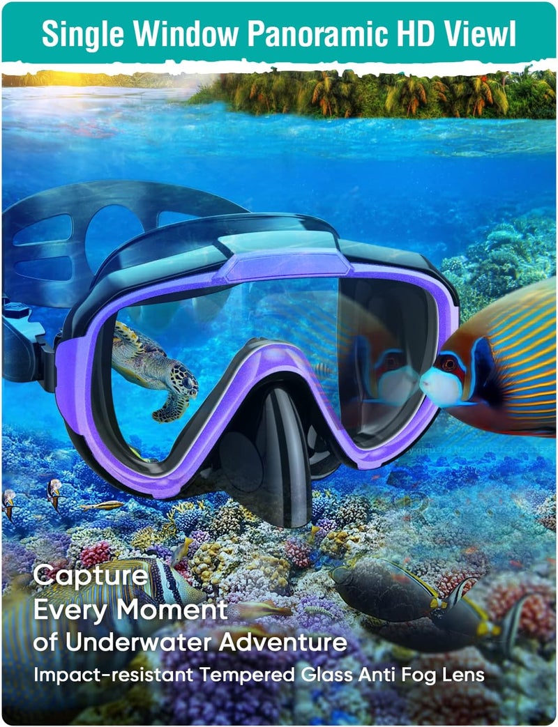 Seovediary Snorkel Set Adults Snorkeling Gear Anti-Fog Panoramic View Swim Mask Dry Top Snorkel Kit with Carry Bag for Snorkeling Scuba Diving Swimming Travel - Image 3